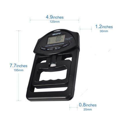 GRIPX Digital Hand Dynamometer Grip Strength Measurement Meter Auto Capturing Electronic Hand Grip Power 198Lbs / 90Kgs, Black