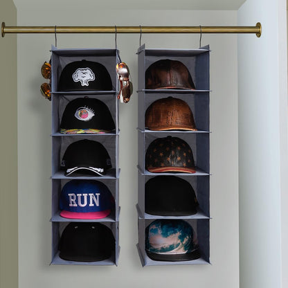 LADYBRO Baseball Cap Storage for Closet Hanging Hat Organizer Hat Rack 10-Shelf or 2 Pcs 5-Shelf, Trucker Dad Golf Cap Newsboy Container Display Hanger Holder Oxford Cloth Space Saver