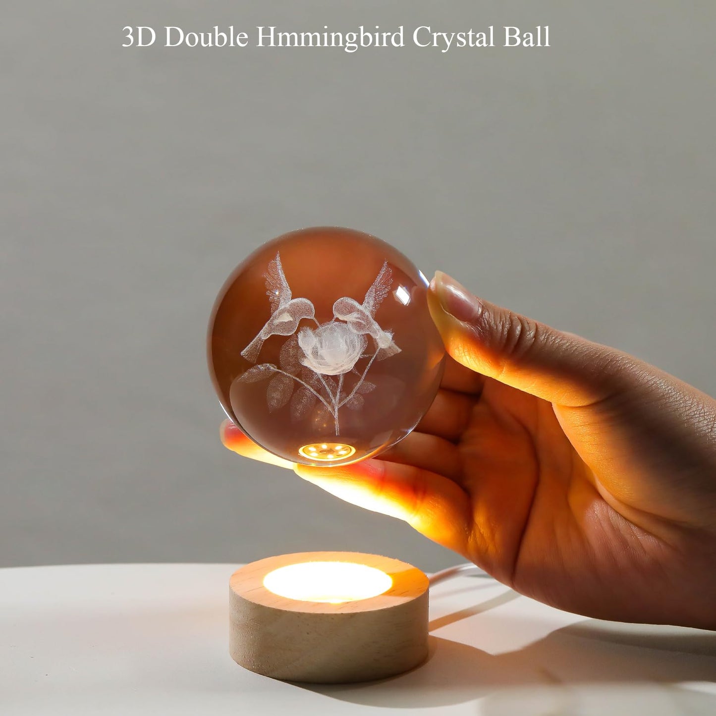 Arikyrist 3D Crystal Hummingbird Figurines Decorative Balls Night Light, Crystal Humming Birds Figurines Gifts for Bird Lovers, 3D Laser Engraved Glass Sphere Decor for Home Office.