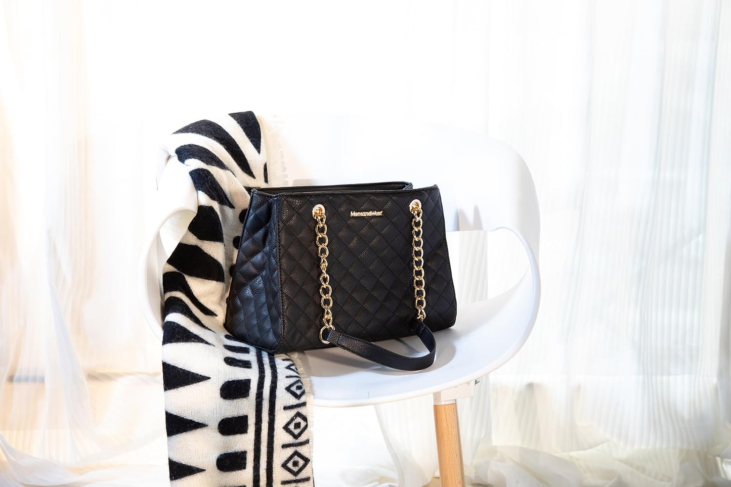 Montana West Tote Bag for Women Quilted Chain Handbags Shoulder Purse Black Gift MWC-040BK
