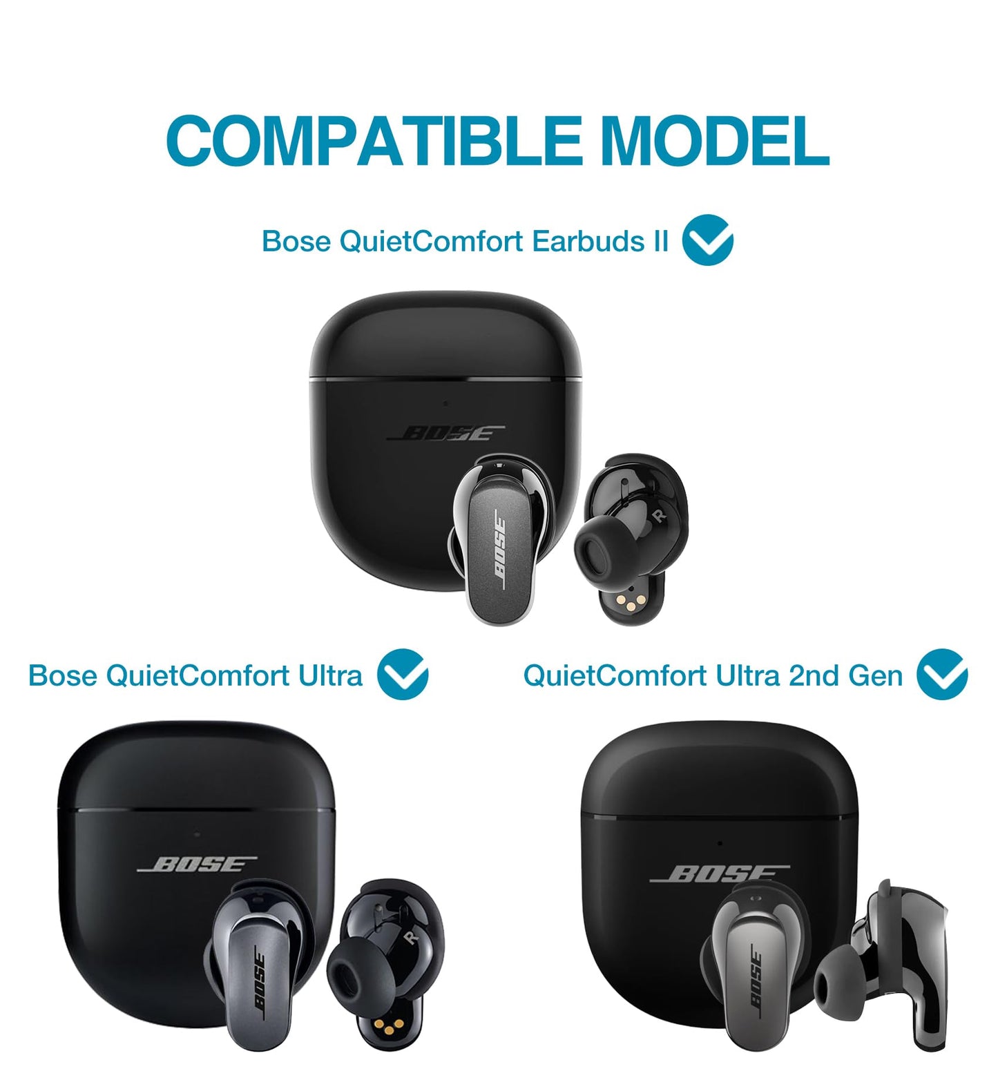 SURITCH Protective Cases for Bose QuietComfort Earbuds II 2022 / QuietComfort Ultra/Ultra Earbuds 2nd Gen, Shockproof Case Cover for Bose QC ii 2 & Ultra Case Accessories with Carabiner, Black