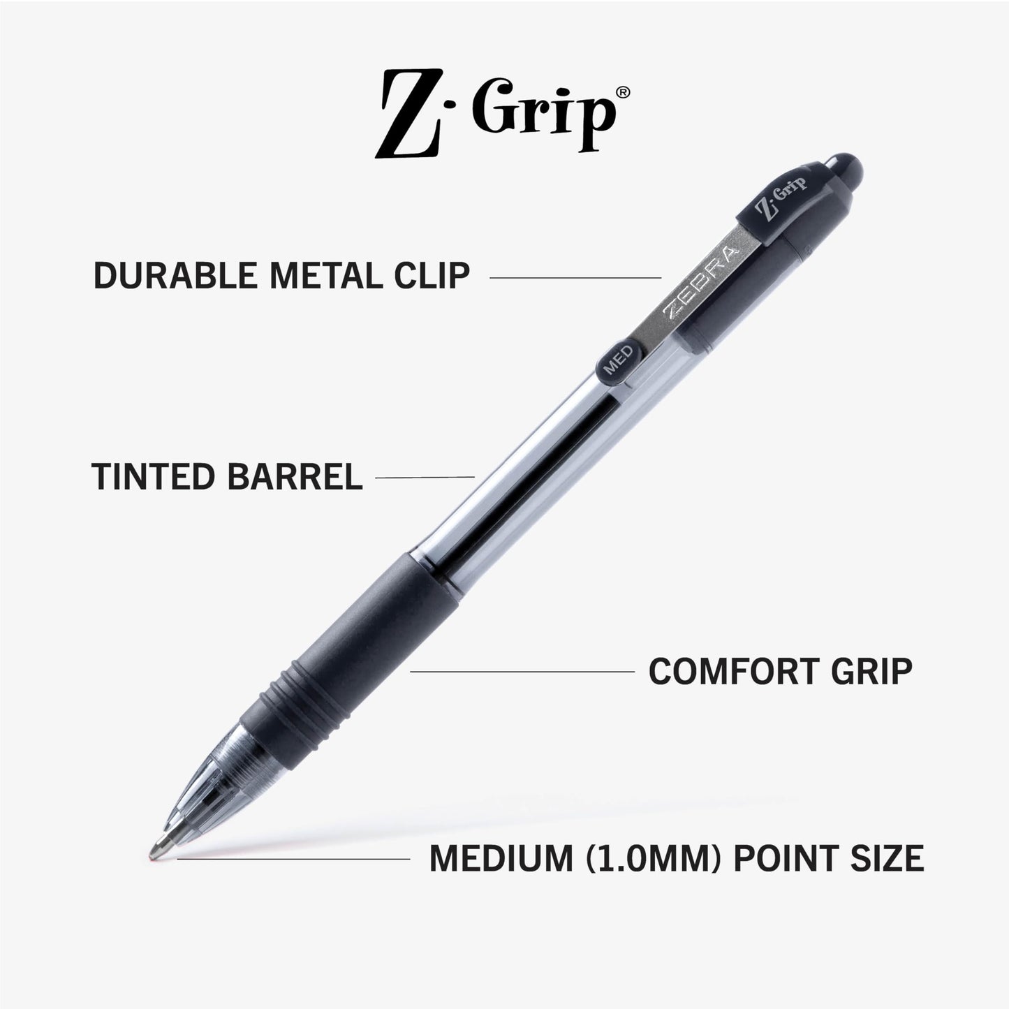Zebra Pen Z-Grip Retractable Ballpoint Pen, Smooth-Flowing Black Ink, 1.0mm Medium Point, School & Office Supplies, Ideal for Note-Taking, Journal and Planner Use, 48-Pack (22148)