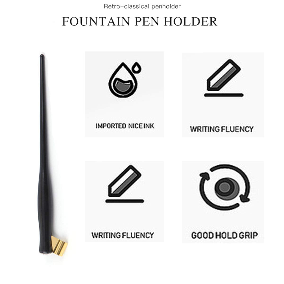 CHUANGRONG-US Dip Pen Holder, 2 PCS Oblique Calligraphy Pen with Multi-Fit Brass Flange, Right Handed, CR345