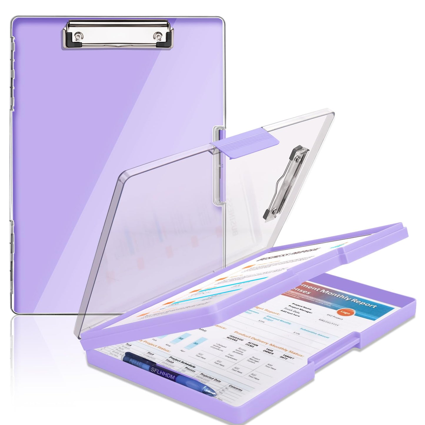 SFLHHDM Clipboard with Storage,Heavy Duty Clip Boards 8.5x11 with 2 Storage Case,Clear Visible Panel Storage Clipboards,Side Opening Nursing Clipboard Folder for Office Supplies-Light Purple