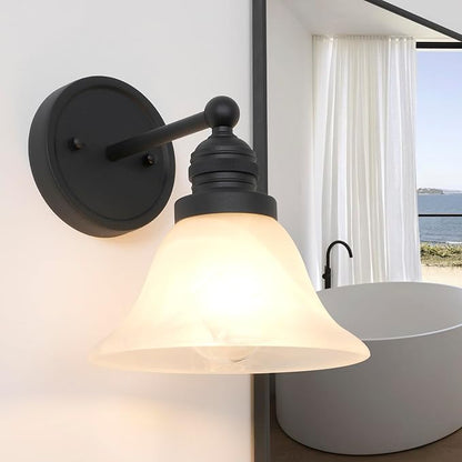 Black Wall Sconce, Vintage Bathroom Vanity Light with Milk Glass Modern Sconces Wall Lighting for Living Room Bedroom Kitchen Hallway Stairway E26 Hardwire Indoor