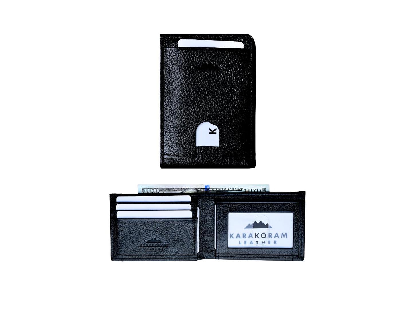 KARAKORAM LEATHER Slim BiFold Wallet for Men | Premium Cowhide Leather | Artisan Made | RFID Blocking | 12-14 Cards with 2 Quick Access Slots | Front Pocket Everyday Carry (Midnight Black)