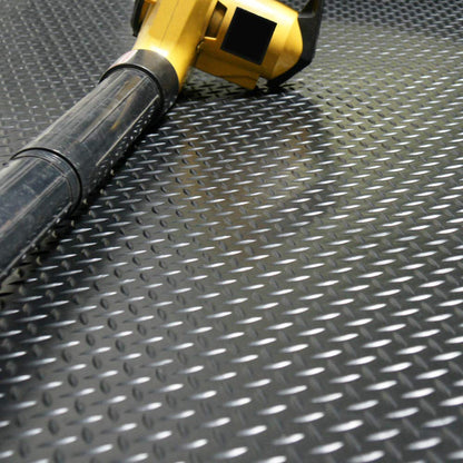 Rubber-Cal Diamond-Plate Rubber Flooring Roll - 3 mm x 4 ft x 2 ft Roll - Black