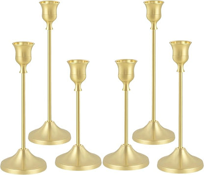 Candlestick Holders, 6PCS Gold Metal Taper Candle Holder Vintage Candlestick Holder Decorative for Home Decor Table Centerpiece Wedding Housewarming Gift
