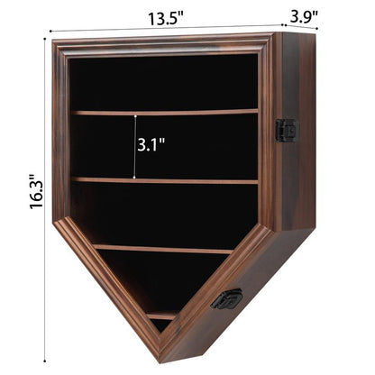 Grintus Baseball Display Case Real Glass-Solid Wood Baseball Holders for Balls and Championship Ring Display Wall Mount with Lockable Door for Autograph Balls Collection (Walnut)