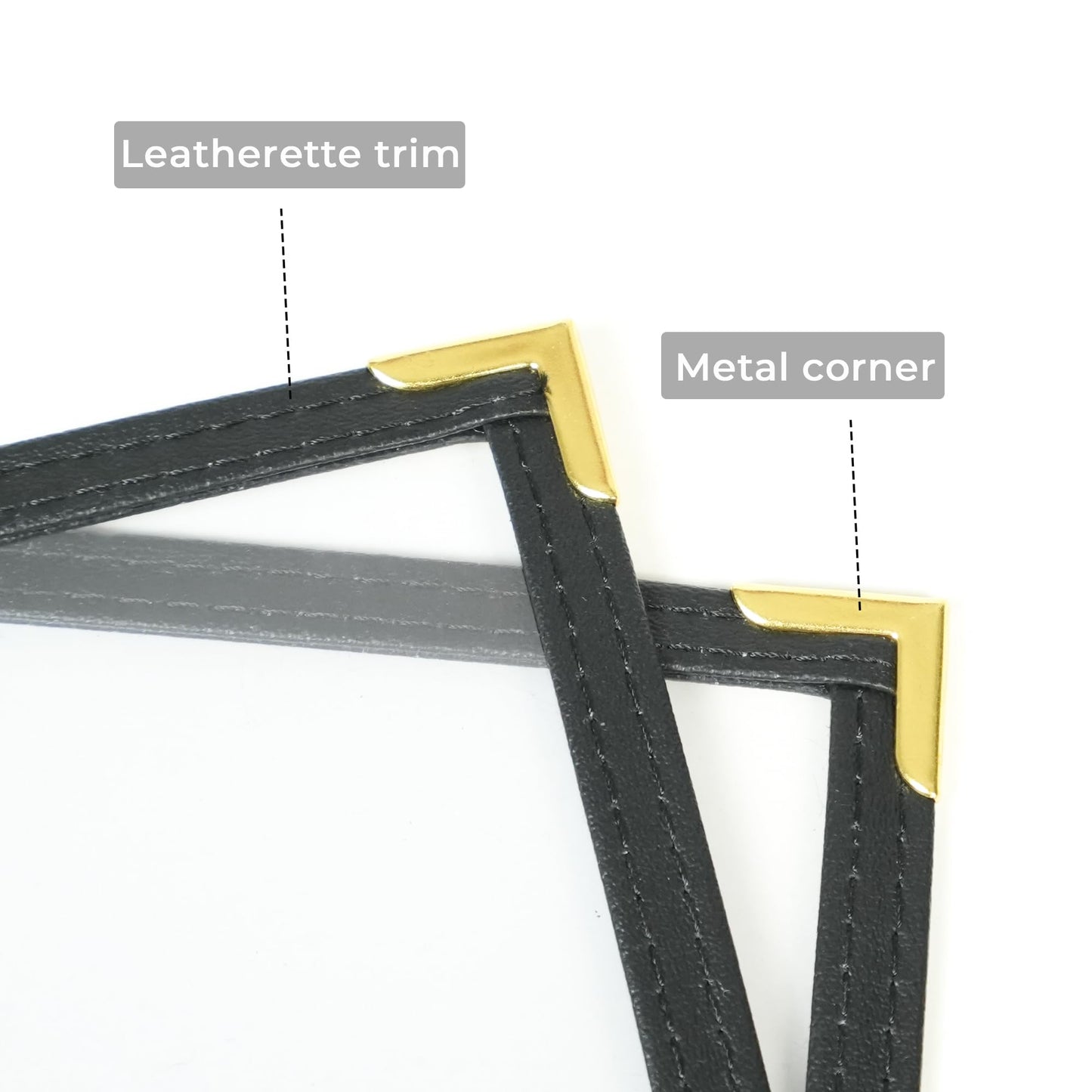 10 Pcs Menu Cover 8.5x14 Inch, Legal Size, 2 Pages / 4 Views Menu Sleeves, Clear Waterproof PVC Menu Holder (Black Edge, Gold Metal Corners)