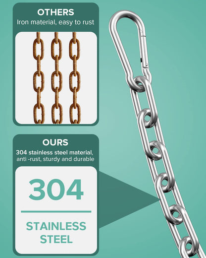 Fitness Chain 23in, Workout Chain, Cable Machine Extension Chain, 304 Stainless Steel LAT Pull Cable Extension Weight Lifting Machine Chain, Curl Bar Chain for Home Gym (Dia-5mm (23in length))