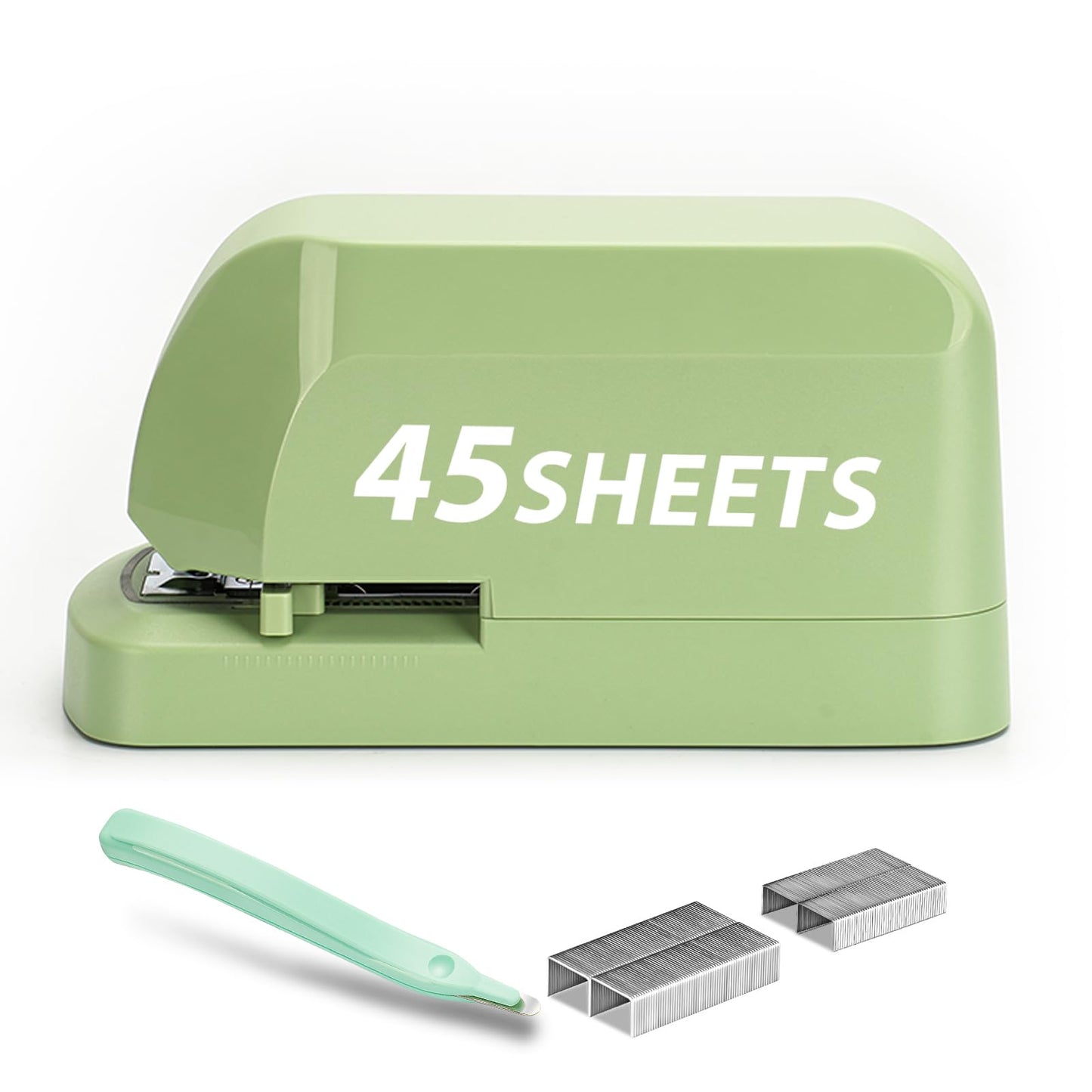 Heavy Duty Electric Stapler Value Pack, 45 Sheet Capacity, Includes 1500 Staples & Staple Remover, No-Jam, Faster Stapling, Automatic Stapler Desktop,AC Adapter Powered (Saga Green)