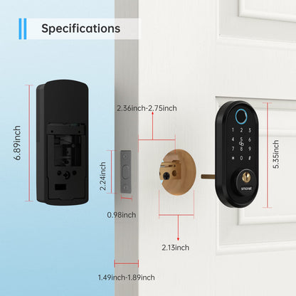 Smart Keyless Entry Door Lock - Fingerprint Electronic Deadbolt Touchscreen Keypad SMONET Biometric Digital Bluetooth Door Lock Smart Deadbolt Compatible with Alexa for Homes and Hotel