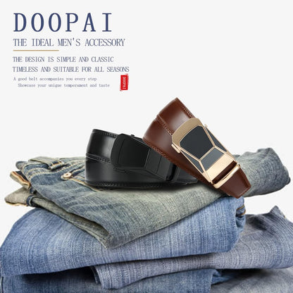 DOOPAI Men's Leather Ratchet Belts 2 Pack Adjustable Click Belt Set for Dress & Casual, Custom Fit 1 3/8" (35mm) -Trim to Fit