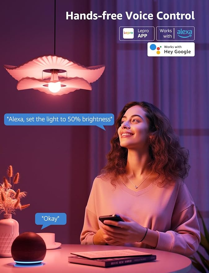 Lepro B2 AI Smart Light Bulbs - 1100LM WiFi & Bluetooth RGBWW Color Changing LED Bulb, Works with Alexa & Google Assistant, Personalized Al Lighting Designer, AI Voice Control, 2.4GHz Only, 2 Pack