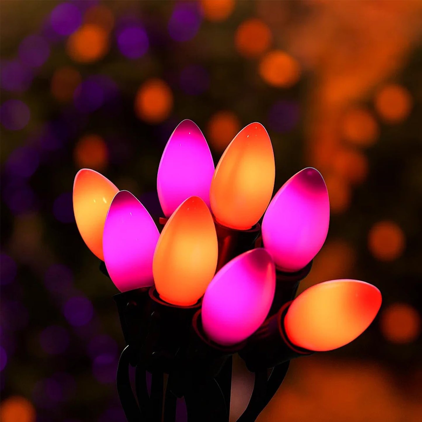 Halloween Purple Orange String Lights Outdoor 25Ft, 25 C7 LED Purple Orange Bulbs with 2 Spare, Connectable Waterproof Patio Porch Yard Fence Pathway Lights for Haunted House Party Decorations