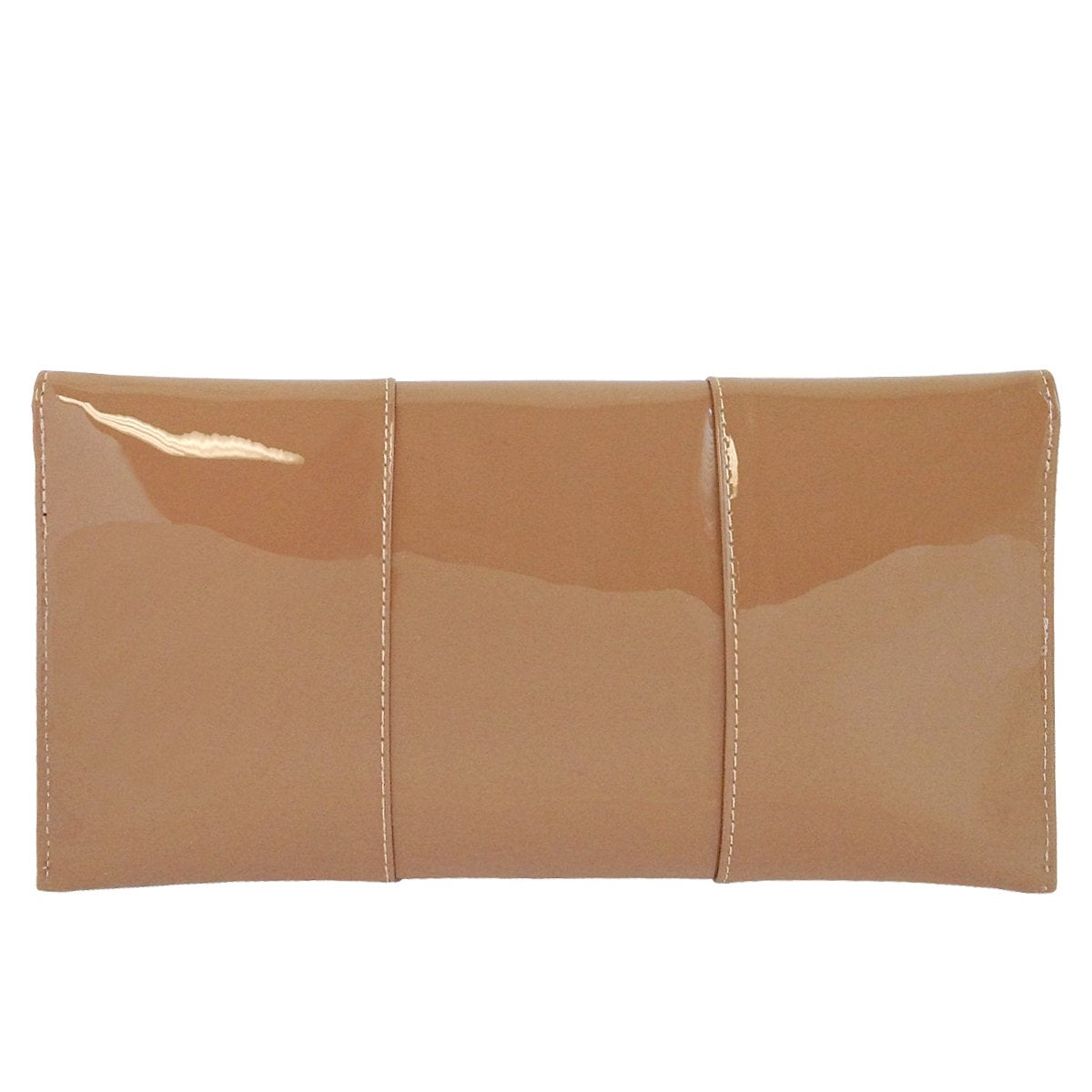 JNB Faux Patent Leather Envelope Clutch Purse for Women, Candy Evening Bag with Detachable Gold Chain Strap, Snap Closure, Zipper Pocket, Slim Formal Handbag, Taupe