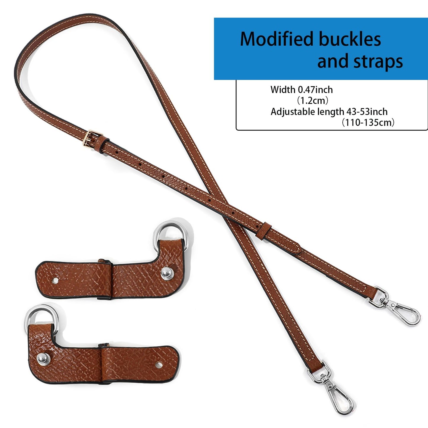 RYYXZXL Leather Purse Straps Replacement Shoulder Strap Leather Adjustable Crossbody Strap Suitable for Long champ Handbags（Brown+silver Hardware）