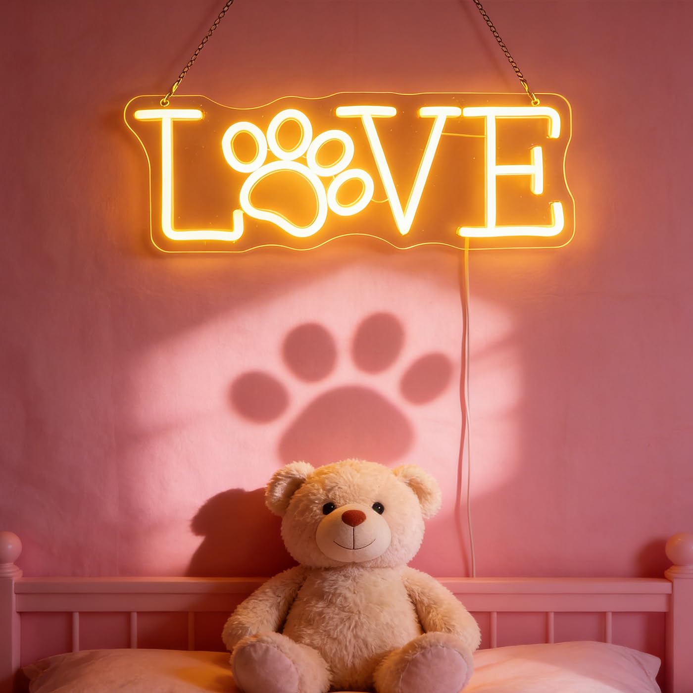 Love Paw Print LED Sign Decorative Neon Sign for Pet Store Bedroom Bathroom Decor Dog Cat Lovers' Home Wall Art Decorations Christmas Birthday Gifts (Warm white)