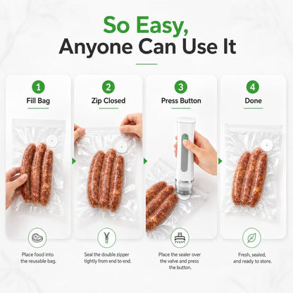 Handheld Vacuum Sealer for Food, Compact Portable Cordless Vacuum Sealer with 30 Reusable Bags, One-Touch Food Sealer for Kitchen, Freezer & Travel