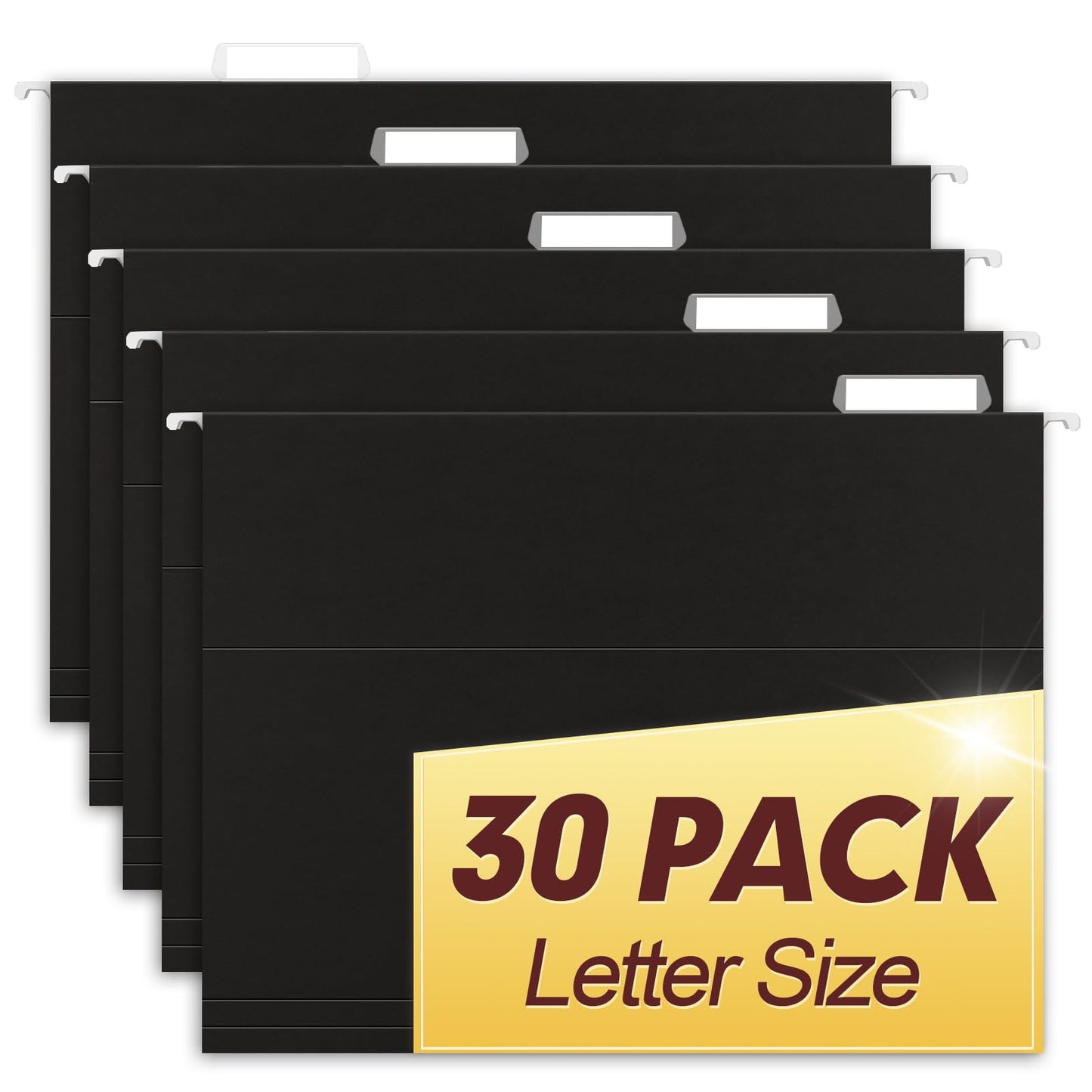 HERKKA Hanging File Folders, 30 Pack Reinforced Letter Size Hanging Folders, Designed for Bulky Files, Filing Cabinet, 1/5-Cut Adjustable Tabs (Black)