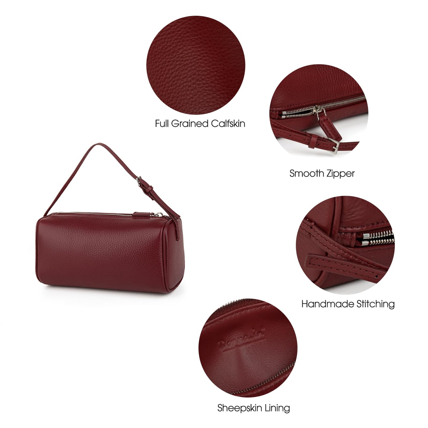 DONNAIN Premium Full-Grained Leather Crossbody Purses for Women, Hobo Bags for Women Crossbody with Adjustable Strap (Bordeaux, Small)