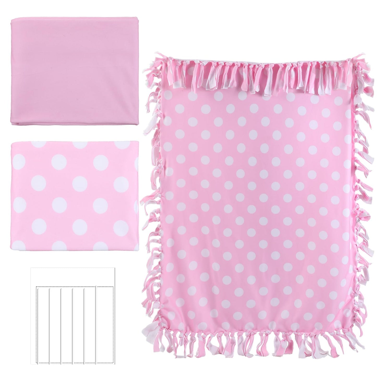 Hahafelt 3 Pcs DIY Tie Blankets Fleece Kit - No Sew Blanket Kit Includes 50x60 Inch No Sew Fleece Fabric and Ruler Template DIY Throw Making for Bed Couch(Pink Polka Dot)