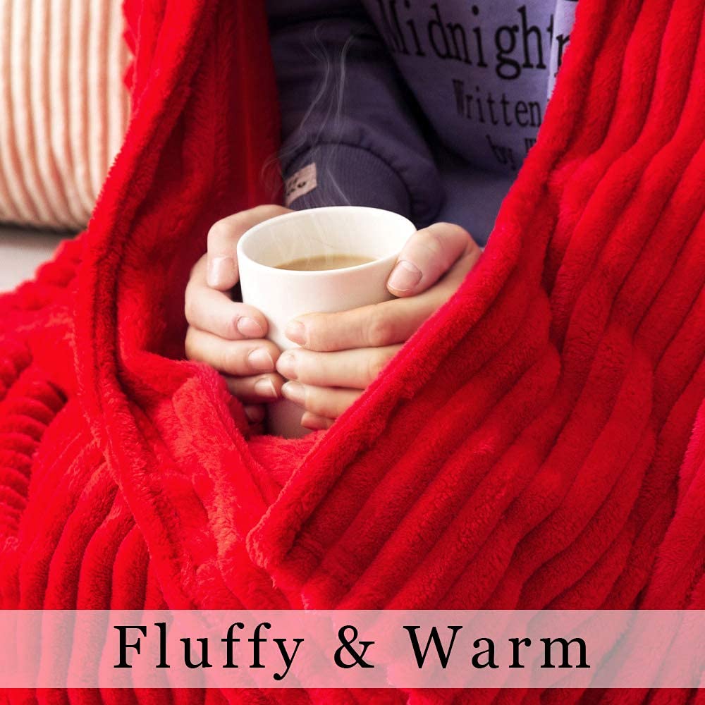 MIULEE Red Fleece Throw Blanket for Couch 300GSM Super Soft Lightweight Plush Striped Blanket, Christmas Warm Cozy Breathable Ribbed Flannel Throws for Bed/Sofa, 50"x60"