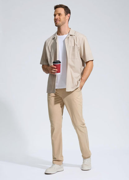 Pudolla Men's Golf Pants Work Dress Comfy Pants Casual Slacks Trousers with Pockets(Khaki 42Wx32L)
