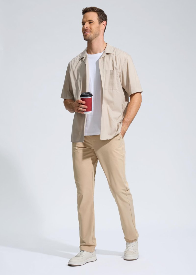 Pudolla Golf Pants for Men Stretch Dress Pants Mens Work Pants 30 Lightweight Quick Dry Casual Slacks Trousers with Pockets(Khaki 32Wx30L)