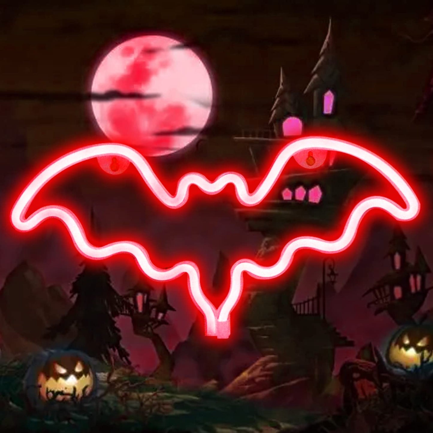Vicila LED Neon Bat Lights Christmas, Bat Shape Neon Signs Night Lights Battery Operated Desk Table Lamp for Bedroom, Bar, Wall, Nursery Room Decor-Bat(Red)