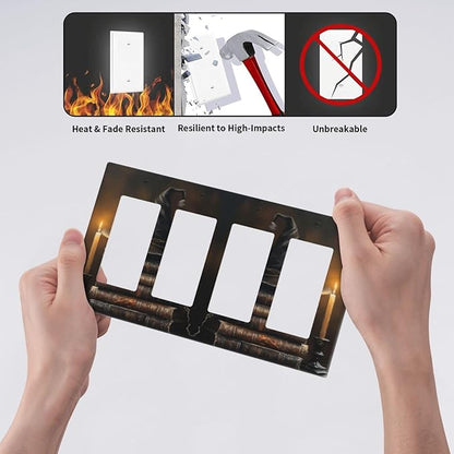 Decorative Art Light Switch Covers Wizard’s Hat & Spellbooks 4 Gang Rocker Decora Outlet Covers Electrical Faceplate GFCI Wall Plate for Home Decor