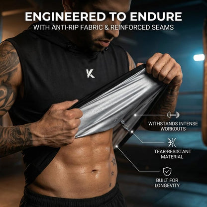 Kewlioo Sauna Shirt for Men Hoodie - Heat Trapping Sauna Suit Pullover Sweat Vest Hoodies, Hooded Sweat Suit Tank Top for Exercise, Cardio, Gym Workouts, Black