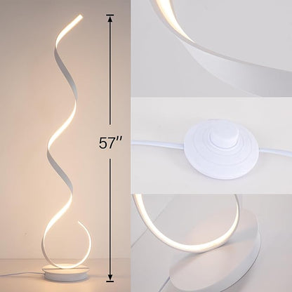57inch Spiral LED Floor Lamp, Torchiere Super Bright Floor Lamp for Living Rooms & Offices - 3 Light Color Remote Dimmable, Tall Standing Lamp for Bedroom Reading (White)