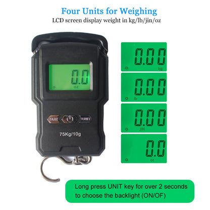 YAGSUW Portable Electronic Hook Scale Digital Hanging Bag Luggage Weight Scale Fishing Scale with Measuring Tape 165Lb Black