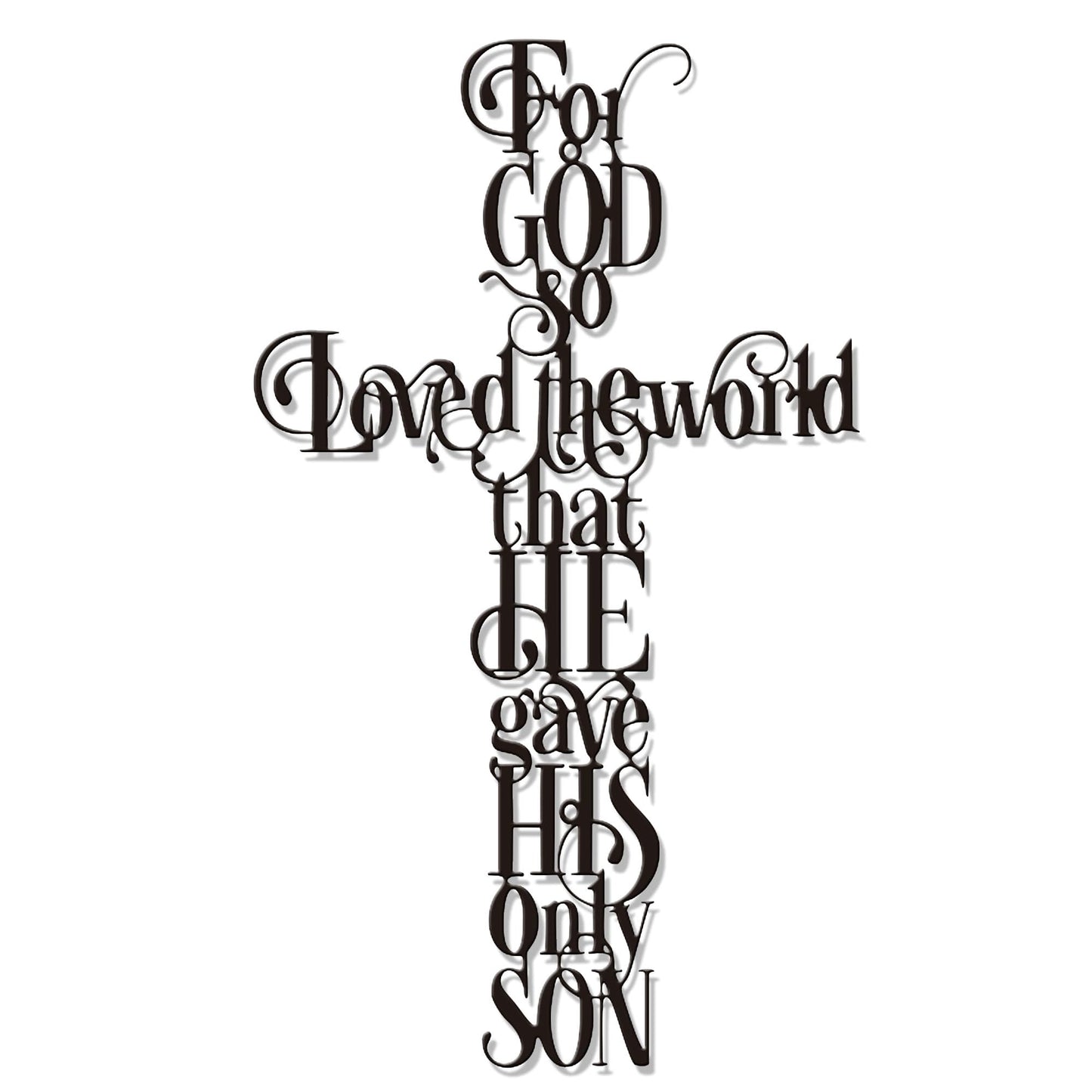Rajukit Jesus Wall Art, Cross Wall Decor with For God So Loves the World Quote, Religious Cross Decor for Home, Office, Cafe, Elegant Metal Wall Sculpture Gift