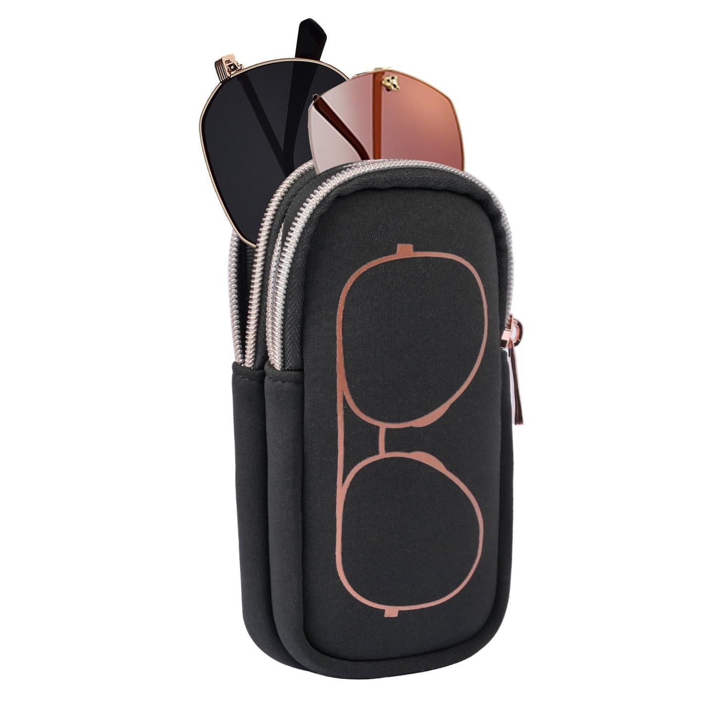 popolov Double Eyeglass Case Soft,Portable Dual Glasses Cases with 2 Compartments Zipper Closure for Men Women Travel