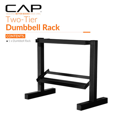 CAP Black 24-Inch Dumbbell Storage Rack for Home Gym, 2-Tier Heavy-Duty Steel Weight Rack for Hex Dumbbells, Holds 5lb - 25lb Pairs