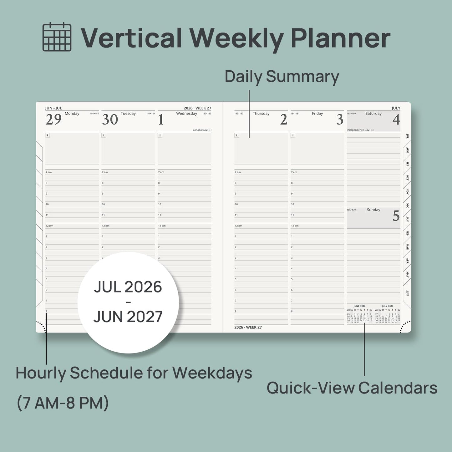 POPRUN Planner 2026-2027, Large-8.5" x 10.5", Academic Planner 2026-2027 Weekly and Monthly (July 26-June 27) Hourly Appointment Book with Inner Pockets, Leather Soft Cover, 100GSM - Brown
