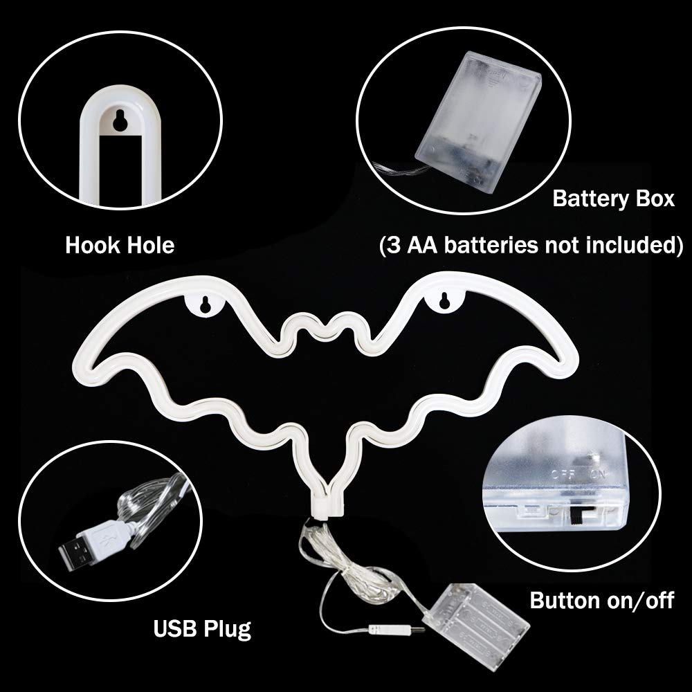 Vicila Bat Neon Signs Halloween Night Lights, LED Neon Lights Spooky Gifts Bat Shape Lamp for Wall, Festival, Party Teens Bedroom Decor-Bat(Blue)