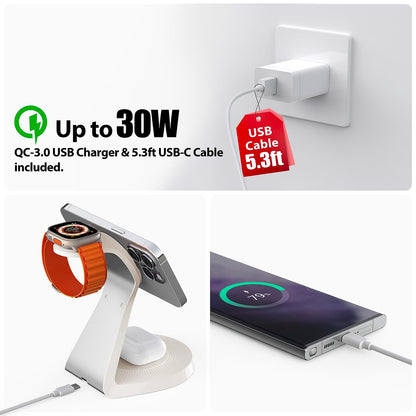 3 in 1 Charging Station for Apple Devices,Mag-Safe Charger Stand Fast Charging,Wireless Charger for iPhone 16/15/14/13/12 Series,& AirPods,& iWatch(USB-C Charger Included)