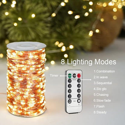 328FT Long Warm White Plug in Fairy Lights 1000 LED Waterproof Copper Wire String Lights with Remote for Christmas Tree Bedroom Porch Patio Garden Wedding Party