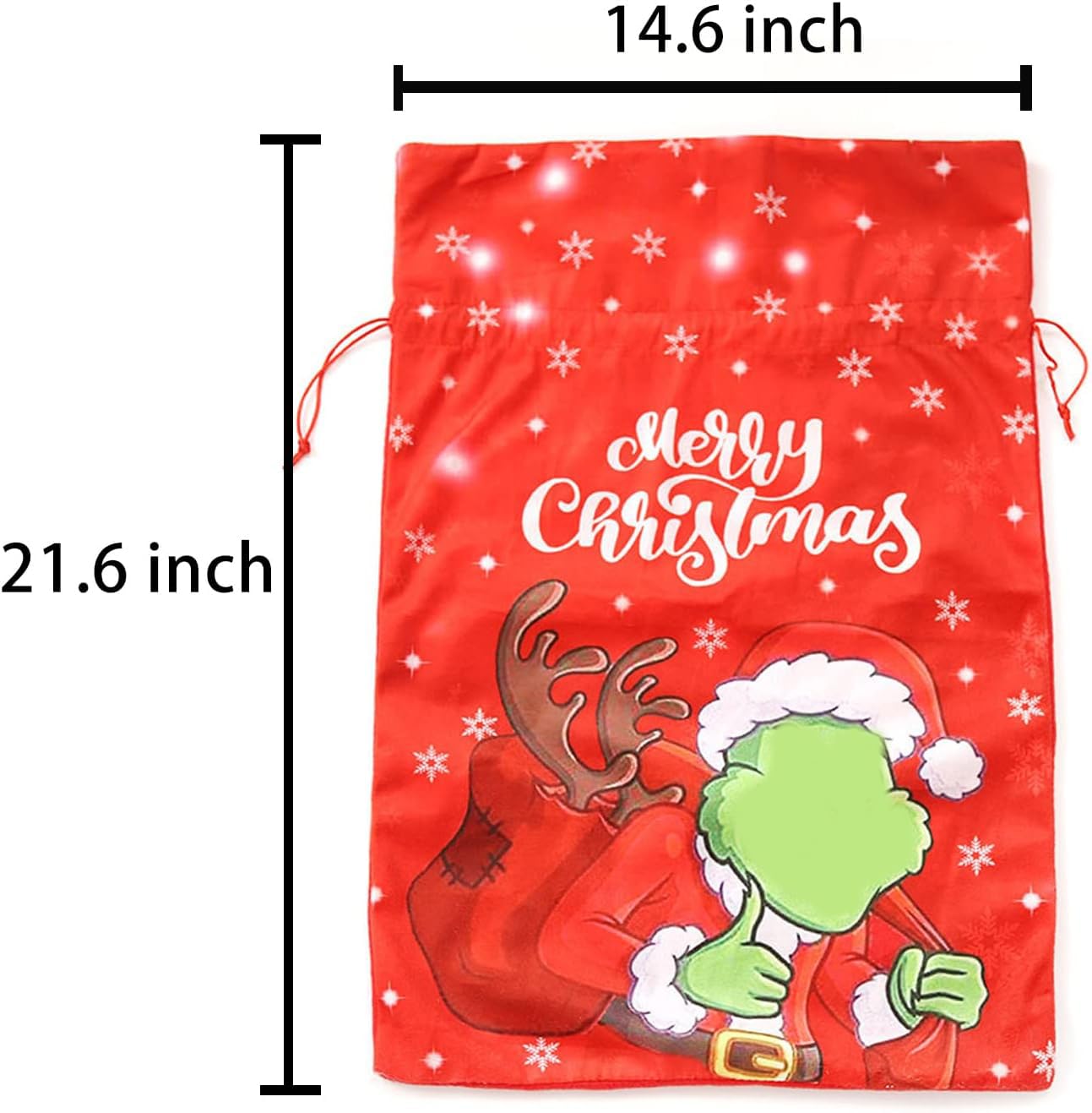 Adurself 2 Pack Christmas Santa Sack Large Canvas Gift Bag 21.6 x 14.6 Inch Reusable Christmas Santa Drawstring Gift Bag for Xmas Package Storage Holiday Party Supplies Favors
