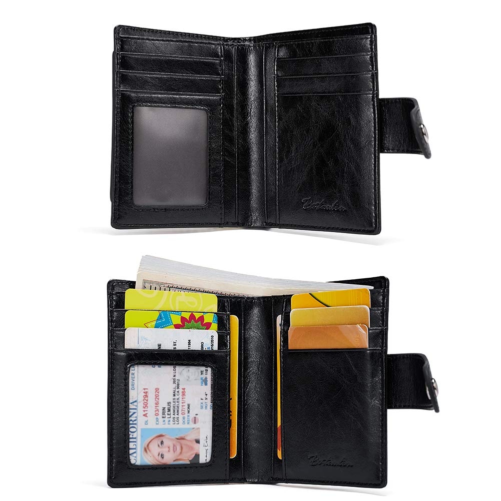 BOSTANTEN Women Leather Wallet RFID Blocking Small Bifold Zipper Pocket Wallets Card Case Purse with ID Window
