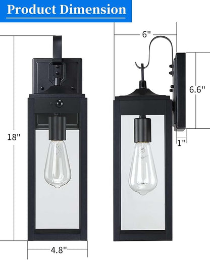 18'' Large Motion Sensor Outdoor Lights 2 Packs, Dusk to Dawn Exterior Lighting Fixtures, Modern Black Outdoor Sconces Porch Light for House, Outside Farmhouse Wall Lanterns for Front Door, Garage