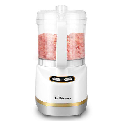 La Reveuse Electric Mini Food Processor Small Chopper 200 Watts 2-Cup Prep Bowl for Mincing Chopping Grinding Blending Pureeing (White)