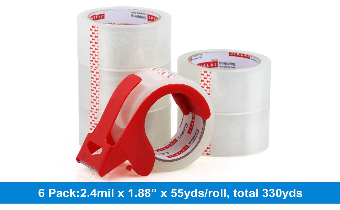 JIALAI HOME Heavy Duty Transparent Packing Tape,6 Rolls with Refillable Dispenser,Industrial Grade Packaging Tape for Shipping Moving Sealing,1.88 inches x 55 Yards Per Roll