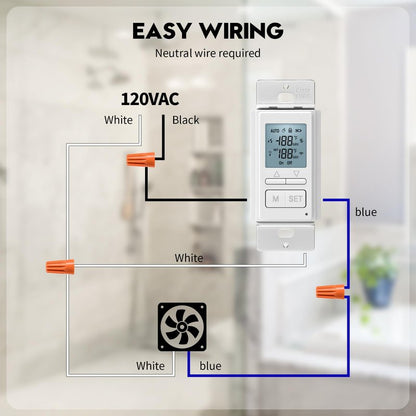 Ortis New 2024! Humidity Sensor Switch, in-Wall Bathroom Fan Automated Control Switch, Separate Sensor for Better Moisture Detection, 328ft Range, 110/220V, Keep Your Room Dry