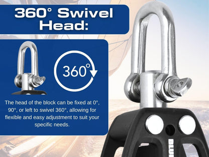 Blue Shark 2250-38mm Single Swivel Block - Max Line: 3/8” (10 mm), Safe Working Load (SWL): 900 lbs, Breaking Load: 2200 lbs (1-Pack)