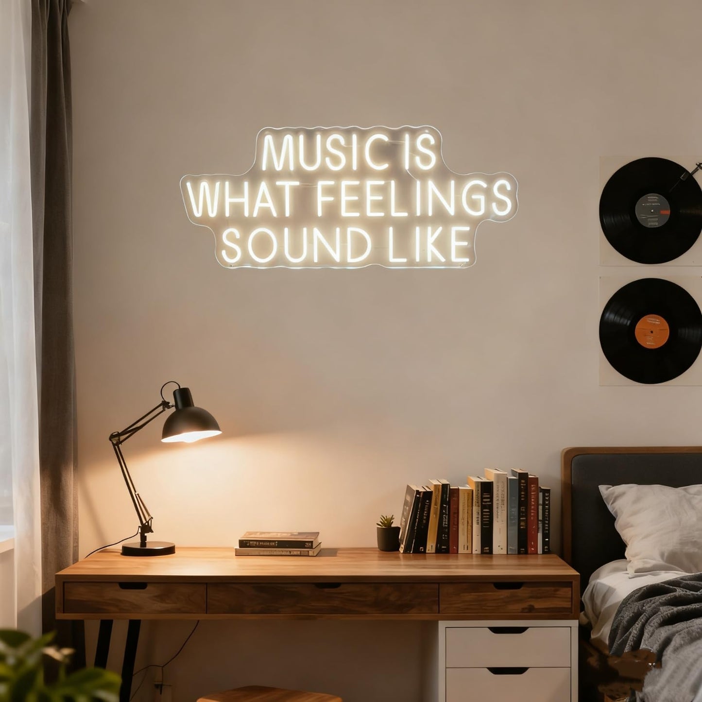 Music Is What Feelings Sound Like Neon Sign For Wall Decor Warm White Letter Neon Light Recording Studios Live Music Neon Light Sign LED Word Light for Studio Concert Bar Bedroom Decoration